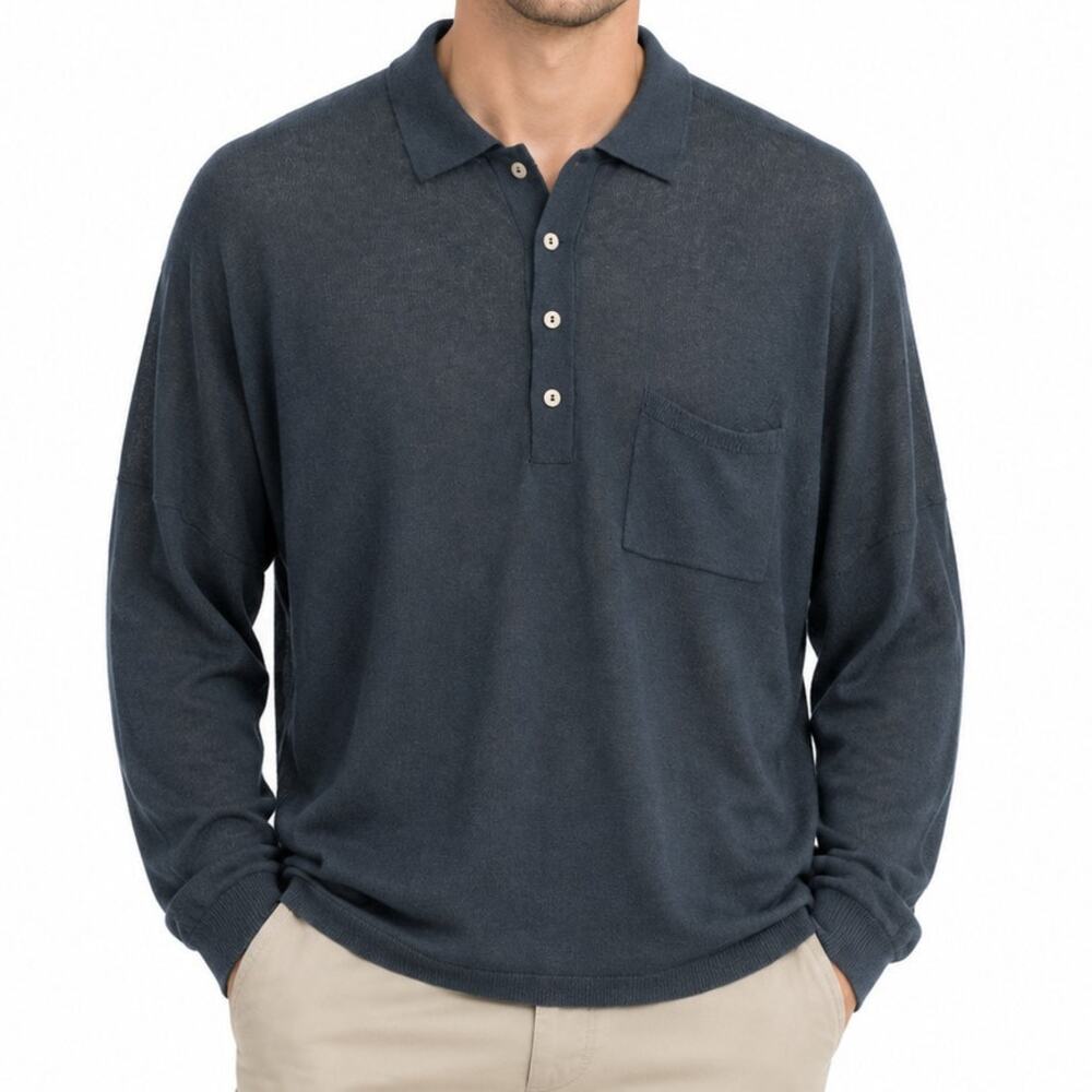 NWT Truth by Republic Wool Silk Blend Lightweight Knit Polo Sweater L